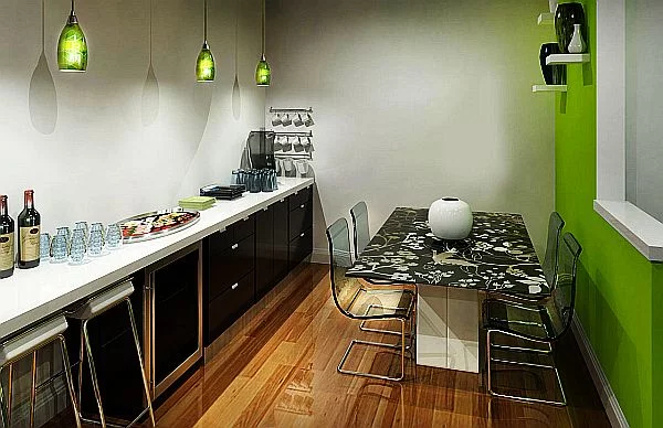 schöne küchen farbpalette grün pendelleuchten arbeitsplatte