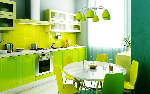 schöne küchen farbpalette weiß grün leuchtend nuancen esstisch