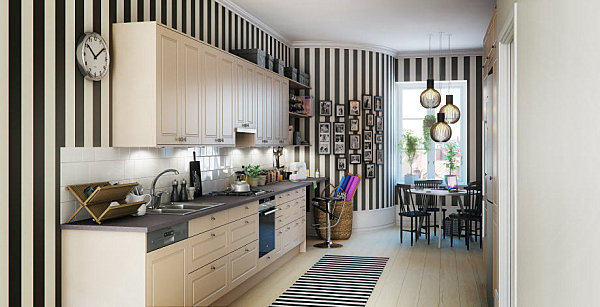 skandinavische küchen designs gestreifte wände