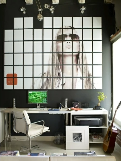 wand dekoration mit bildern sofa office haus schreibtisch