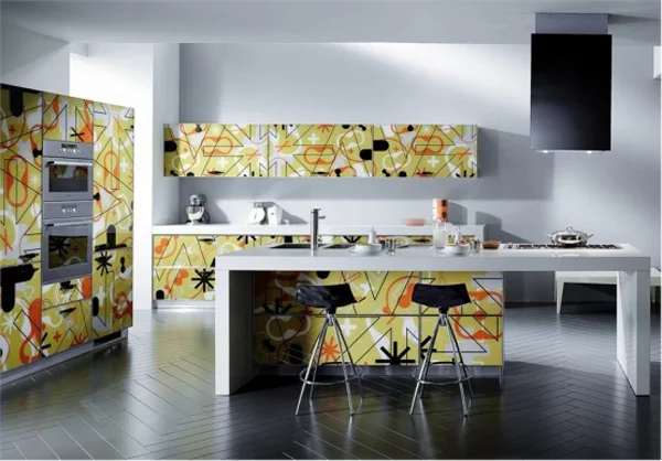 wunderbare moderne küchen möbel aus glas orange grüne gelb