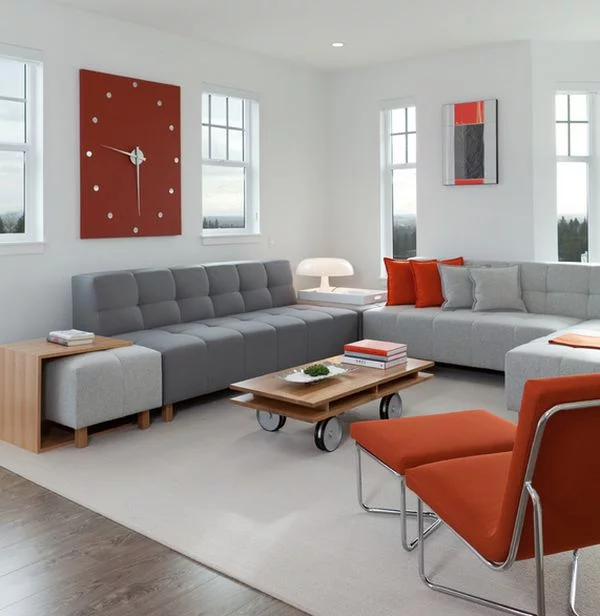 Attraktive Wanduhr Designs grau sofas rot liege