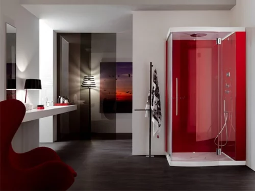 Bilder von innovativen Dampfduschen badezimmer rot akzente