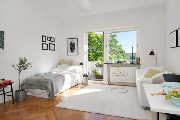 Charmante Einzimmerwohnung in Schweden teppich holz bodenbelag