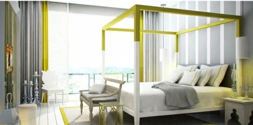 Himmelbetten im Schlafzimmer gestell gelb farbe