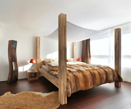 Himmelbetten aus Holz im Schlafzimmer massiv fest konstruktion