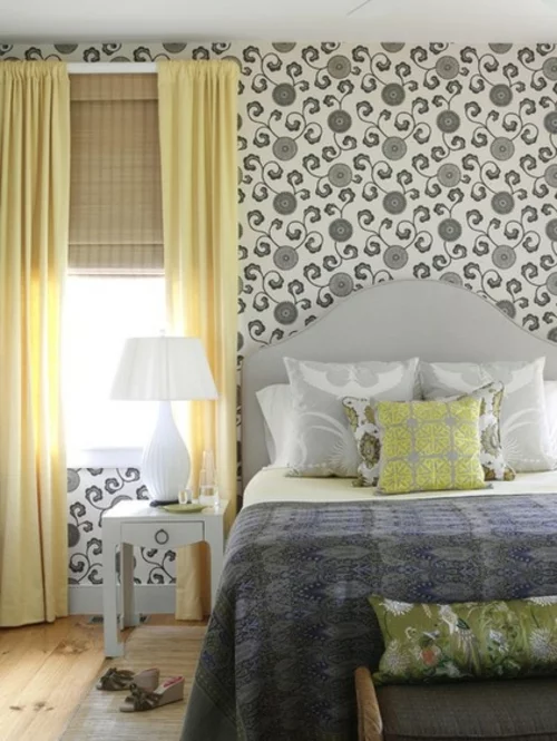 Interior Designs mit cooler Dekoration schlafzimmer gelb gardinen tapeten