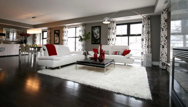 Interior Designs mit energiesparenden Acro Bogen Stehlampen weiß teppich