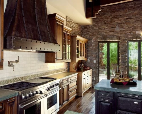 Küchen Designs klassisch einrichtung steinwand kochplatte