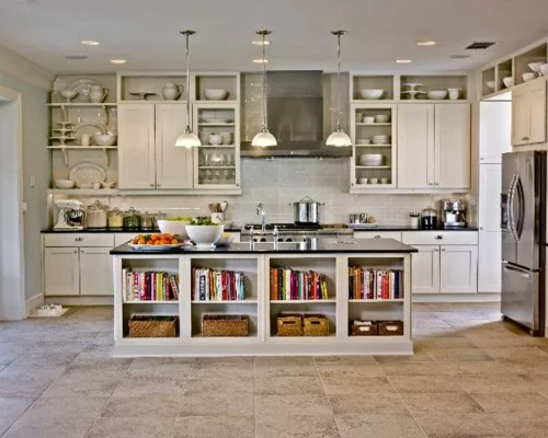 Küchen Designs klassisch weiß rustikal idee bücherregale ofen