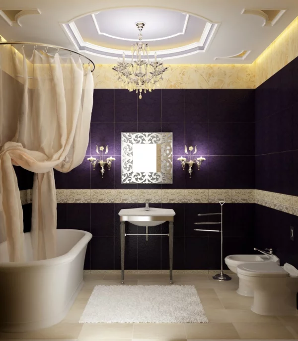 Moderne Badezimmer Ideen Luxus Komfort badewanne dunkellila fliesen