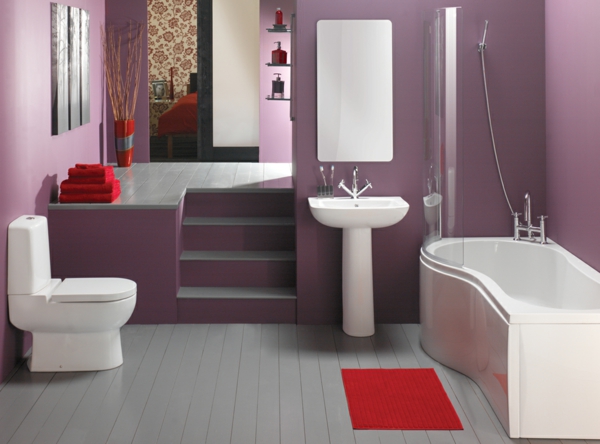 Moderne Badezimmer Ideen Luxus Komfort badewanne lila wände