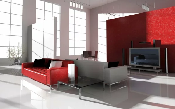 attraktive farbpalette im interior design wohnzimmer rot