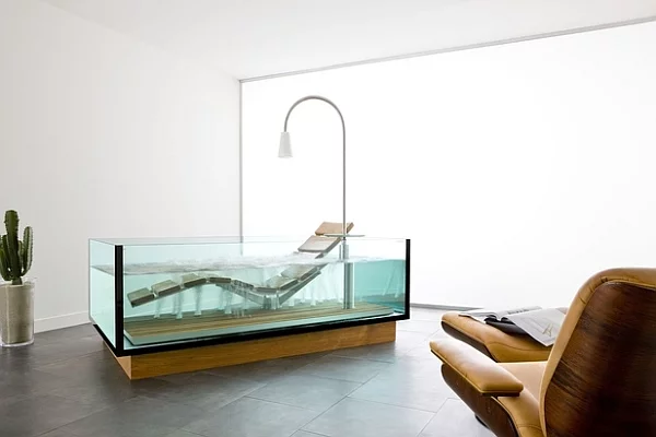 Ausgefallene Bett Designs liege glas gefäß stehlampe