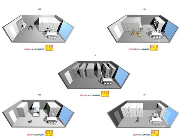 Elastic Living: ausziehbare Regale verstecken modulare Zimmer