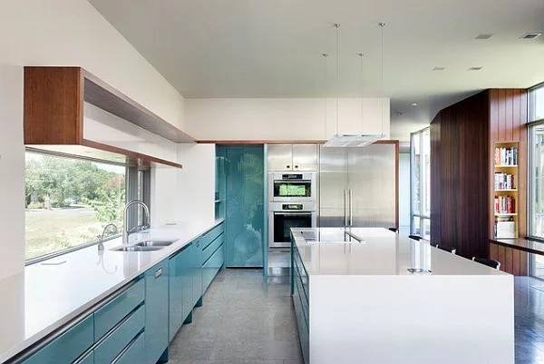 blau weiß glanz küchen design tür stil