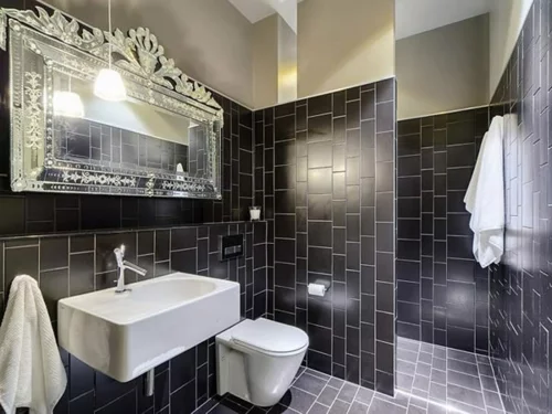 coole Bilder von Badezimmern schwarz weiß fliesen waschbecken spiegel