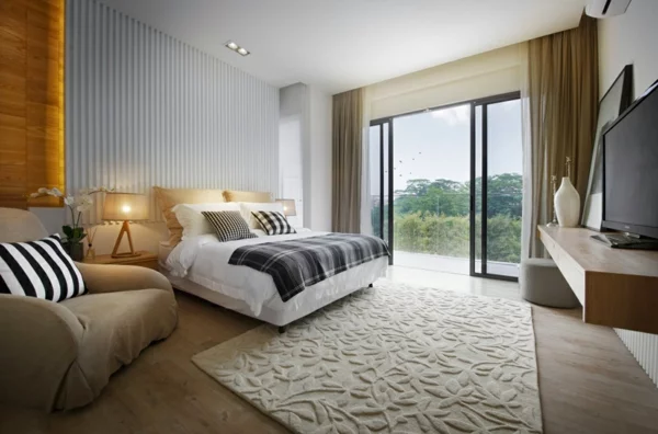 cooles stadthaus design schlafzimmer teppich bett