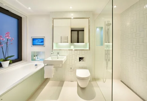 glas aufteiler badezimmer duschkabine spiegelschrank fenster badewanne