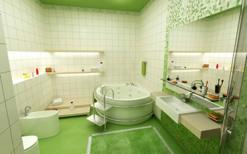 grün badezimmer design badewanne weiß wandfliesen