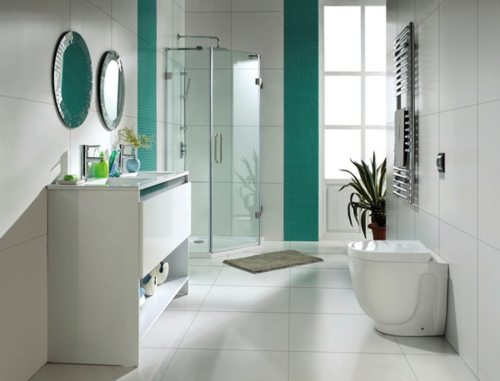 grün weiß fliesen mosaik badezimmer wandspiegel wc