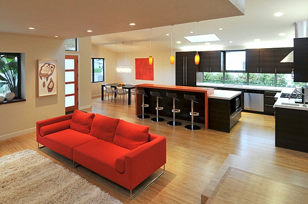 innovative küchenbar designs barhocker rot sofa