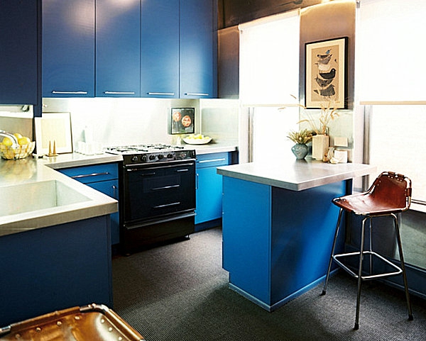 innovative küchenbar designs metall struktur blau oberflächen