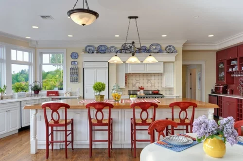  Interior Designs in Rot, Weiß und Blau idee küche barstühle