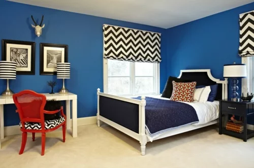  Interior Designs in Rot, Weiß und Blau idee schlafzimmer gesättigte farben
