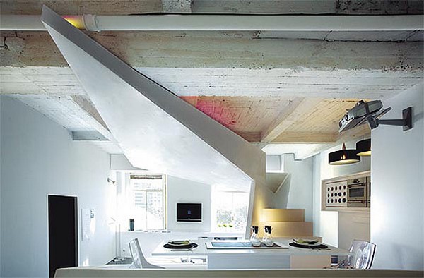 kleines designer apartment weiße minimalistische  einrichtung