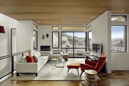 kompakt wohnbereich sofa sessel fußhocker orange