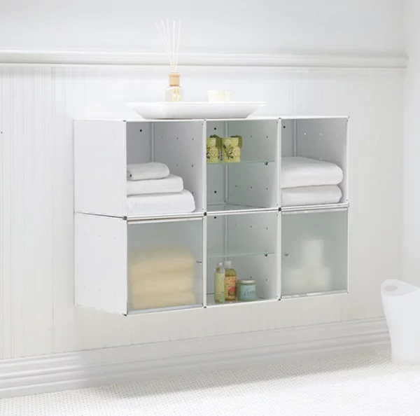 kreative badezimmer gestaltung organisation aufbewahren modular weiß