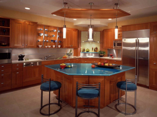 kücheninsel design ideen eckig blau