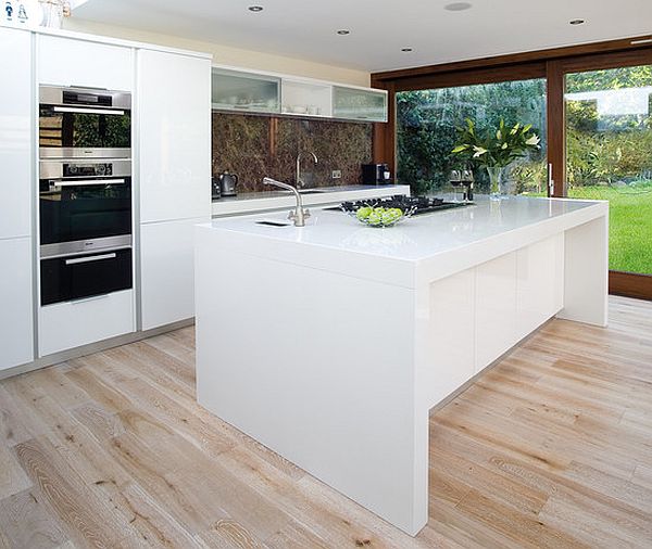kücheninsel design ideen ultra modern strahlend weiß glänzend