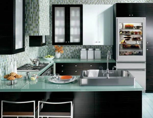 kühlschrank glastüren ideen küche design mosaik fliesen