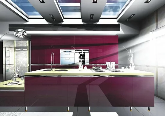 lila farbpalette in der küche glanzvoll eingebaut küchenschränke