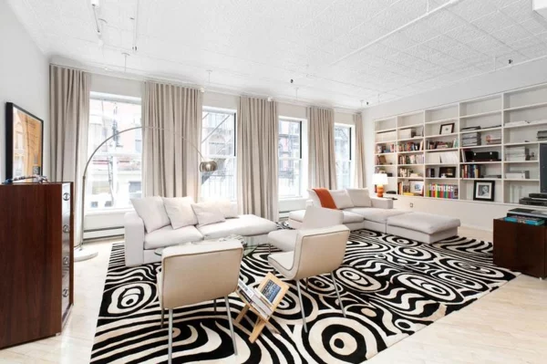  Loft Design mit schwarzweißem Interieur  wohnzimmer sofas