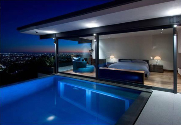 Luxus Single-Wohnung  außenbereich schlafzimmer glaswände pool