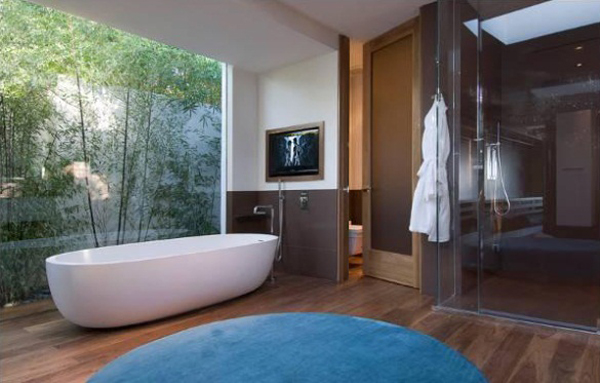 luxus single wohnung badewanne fototapeten teppich blau bad
