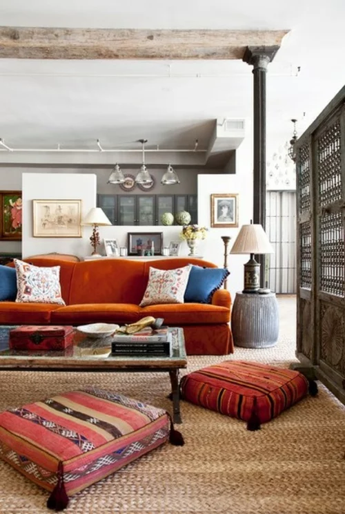 marokkanisches Flair im Interieur Design orange sofa wohnzimmer