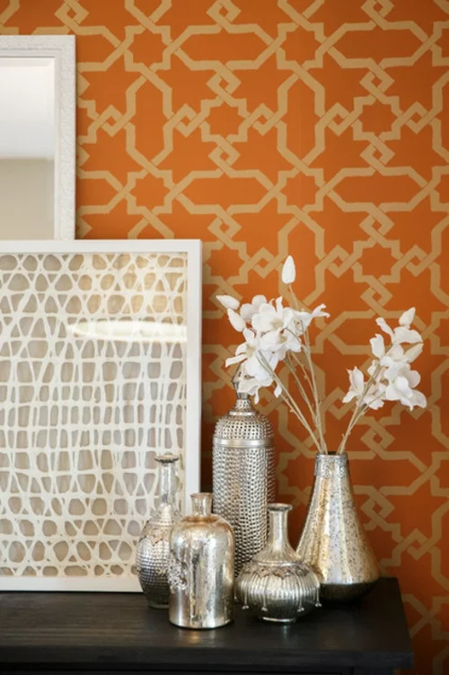 marokkanisches Flair im Interieur Design orange tapeten muster