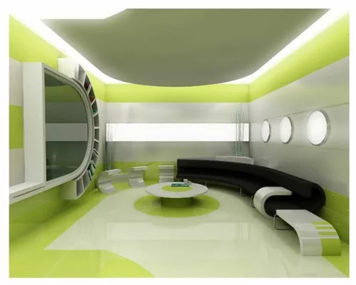 modern futuristisch grün beleuchtung indirekt sofa schwarz tisch