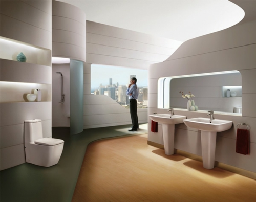 modern urban badezimmer design weiß platten abgehängt holz fußboden
