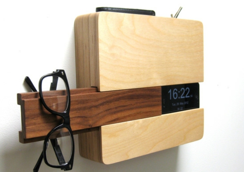 Moderne Holz Akzente im Interior Design rücklehne regal wand brille 