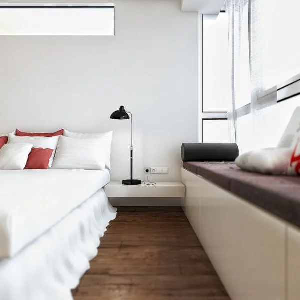moderne designer schlafzimmer schmale liege am fenster