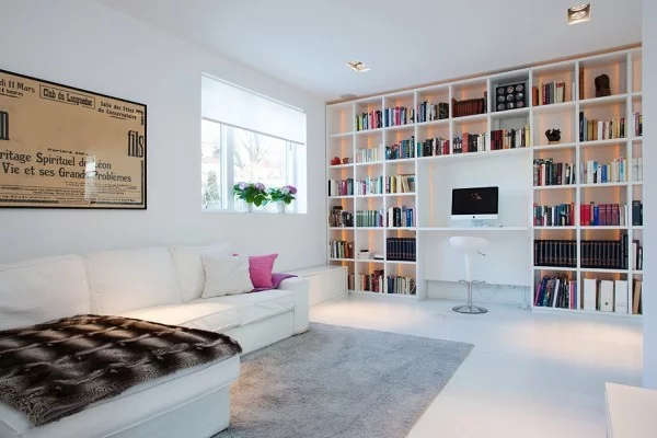 moderne schwedische villa bücherregale wand sofa
