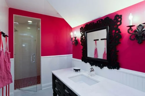modernes badezimmer rosa design leuchtend wand waschbecken