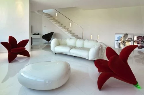 modernes interior design zu hause sessel rot blume samt