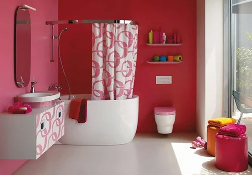 rosa badezimmer einrichtung laufen design badewanne dusche