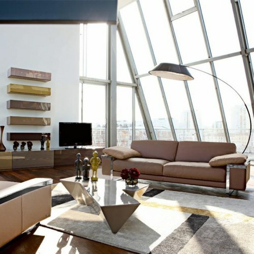 schräge fenster designs sofa teppich tisch wohnzimmer